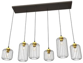 Sospensione Minimal Industrial Vander 6 Luci Lineari Nera E Oro