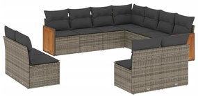 Set Divani da Giardino 11 pz con Cuscini in Polyrattan Grigio