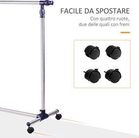 Stender Appendiabiti Larghezza e altezza regolabili con Ruote in Acciaio Inox 160x170 cm...