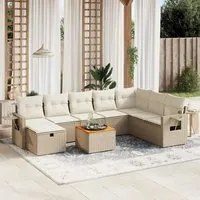 Set Divano da Giardino 9 pz con Cuscini Beige in Polyrattan 3264985