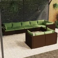 Set Divani da Giardino 8 pz con Cuscini in Polyrattan Marrone 3102484