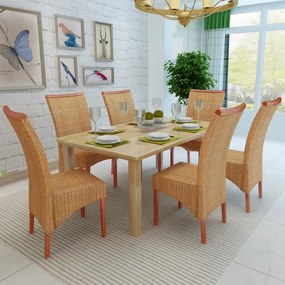 Sedie da pranzo 6 pz marroni in rattan naturale