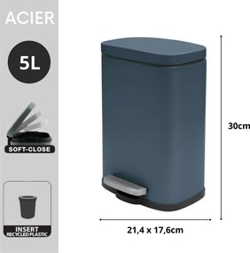 Cestino per la spazzatura color petrolio in acciaio con pedale 5 l Akira – Spirella