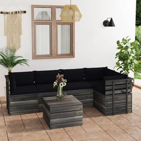 Set Divani da Giardino su Pallet 6 pz con Cuscini Massello Pino