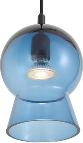 Lampada a sospensione retrò nera con vetro blu per sistema a binario monofase - Iconic Bell