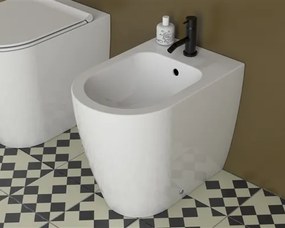 Bidet filo parete a Pavimento in ceramica bianco lucido Mode ME009 Globo