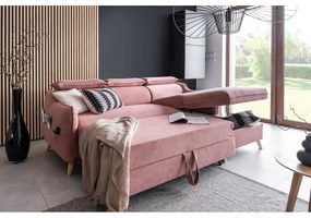 Divano letto angolare in velluto rosa chiaro (angolo destro) Sweet Harmony - Miuform