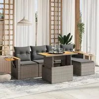 Set Divano da Giardino 6 pz con Cuscini Grigio in Polyrattan 3273496