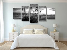 Quadri 5 pezzi – Tramonto sulla spiaggia in bianco e nero