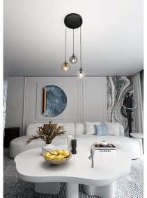 Sospensione 3 Luci Kali In Acciaio Nero Base Tonda E Sfere In Vetro Multicolor