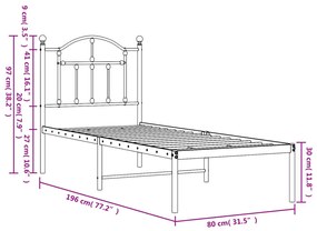 Giroletto con Testiera in Metallo Nero 75x190 cm