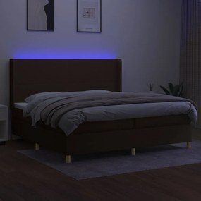 Letto a Molle Materasso e LED MarroneScuro 200x200cm in Tessuto