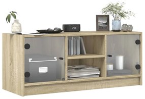 Mobile porta tv con ante in vetro rovere sonoma 102x37x42 cm