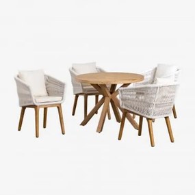 Set composto da tavolo rotondo in legno (Ø100 cm) Naele e 4 sedie - Sklum