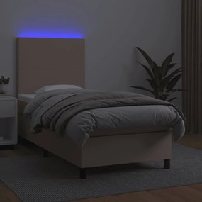 Giroletto molle materasso e led cappuccino 90x200 cm similpelle