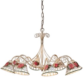 Lampadario Classico Napoli Metallo E Ceramica Bianco Sfumato Oro 8 Luce E14