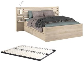 Letto 140 x 190 cm Con vani portaoggetti Naturale + Rete - TENALIA