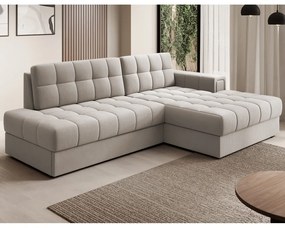 Divano angolare beige allungabile (con penisola a destra/con chaise lounge) con rivestimento in velluto Blezalt – ELTAP