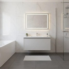Mobile da bagno sospeso sotto lavabo Pixel frame 1 cassetto L 80 x H 40 x P 45.5 cm grigio pastello laccato opaco, con maniglia alluminio nero opaco