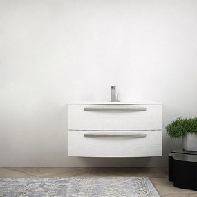 Mobile per bagno bianco frassino 100 cm sospeso design curvo Mod. Berlino senza specchio e senza colonna