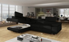 Divano angolare nero allungabile/con contenitore (con penisola a sinistra/a L) Anton – ELTAP