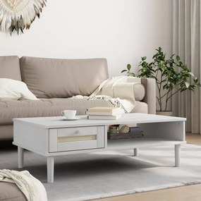 Tavolino Senja Aspetto Rattan Bianco 100x55x33cm Legno Massello /