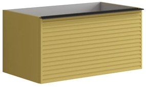 Mobile da bagno sotto lavabo Pixel stripes frontale giallo sole e maniglia alluminio nero laccato opaco L 80 x H 40 x P 45.5 cm 2 cassetti, lavabo non incluso