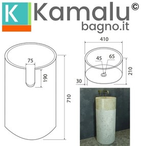 Kamalu - lavabo da terra in marmo colore cream bocciardato altezza 92cm litos-bc40