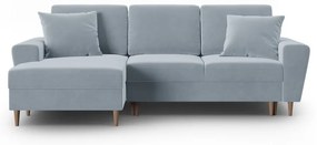 Divano angolare azzurro allungabile e con contenitore (con penisola a sinistra/con chaise lounge) con rivestimento in velluto Kyoto – Cosmopolitan Design