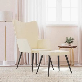 Sedia Relax Con Sgabello Crema İn Tessuto /