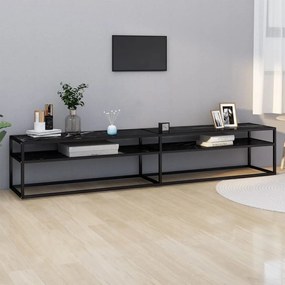 Mobile Porta Tv Marmo Nero 220x40x40,5 Cm İn Vetro Temperato /