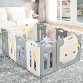 Costway Recinto per bambini da giocare con 12 pannelli, Centro di attività box pieghevole per bimbi, porta con chiusura, 160x118x64cm