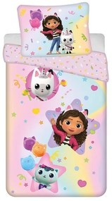 Set copripiumino e federa da bambini rosa in cotone per letto singolo 140x200 cm Gabby's Dollhouse "Rainbow" – Jerry Fabrics