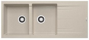 Lavello integrato 2 vasche con gocciolatoio a destra DELINIA Alazia granito L 50 x L 116 cm beige