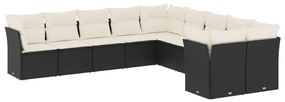 Set divani da giardino 10pz con cuscini in polyrattan nero