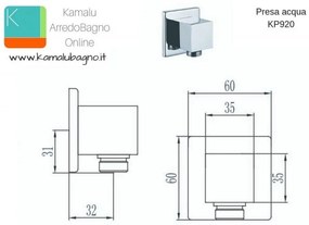 Kamalu - presa acqua a muro quadrata per flessibili doccia modello kp920