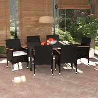 Set da Pranzo per Giardino 7 pz con Cuscini Polyrattan Nero 3095000