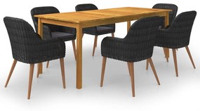 Set mobili da pranzo per giardino 7 pz nero
