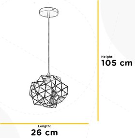 Lampadario Design Sospensione ANDROMEDA in Metallo 1 - E27 nero paralume oro E27 Ø26cm