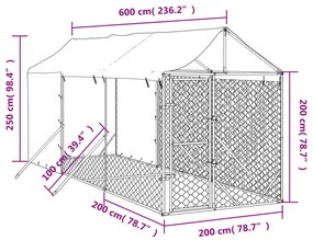 Cuccia cani da esterno tetto argento 2x6x2,5 m acciaio zincato