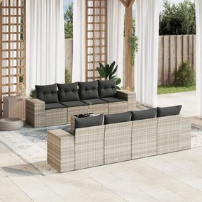 Set divano da giardino 9pz con cuscini grigio chiaro polyrattan