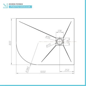Piatto doccia resina 80x100 semicircolare destro bianco pietra riducibile  Loren
