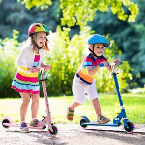 Costway Monopattino per bambini con ruote a LED manubrio regolabile, Giocattolo con meccanismo pieghevole Blu
