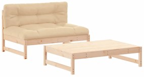 Set divani da giardino 2 pz con cuscini in legno massello