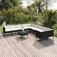 Set Divani da Giardino 11 pz con Cuscini in Polyrattan Nero 3094496