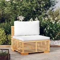 Divano Centrale da Giardino con Cuscini Crema Massello di Teak 319156