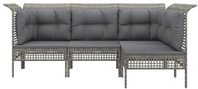 Set divani da giardino 4 pz con cuscini in polyrattan grigio