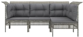 Set divani da giardino 4 pz con cuscini in polyrattan grigio