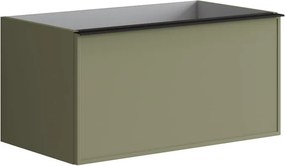 Base portalavabo Pixel 2 cassetti con frontale frame laccato opaco verde salvia e maniglia alluminio nero opaco L80 x H40 x P45,5 cm