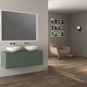 Mobile da bagno sospeso sotto lavabo Modula di Baden HausL 120 x H 43 x P 46 cm verde cannettato opaco, 2 cassetti